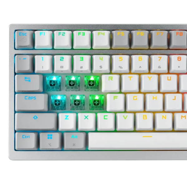 Zweites Bild vonASUS ROG Azoth RGB Gaming Tastatur Weiß 75% – Kabellos, Hot-Swap, OLED, DE Layout