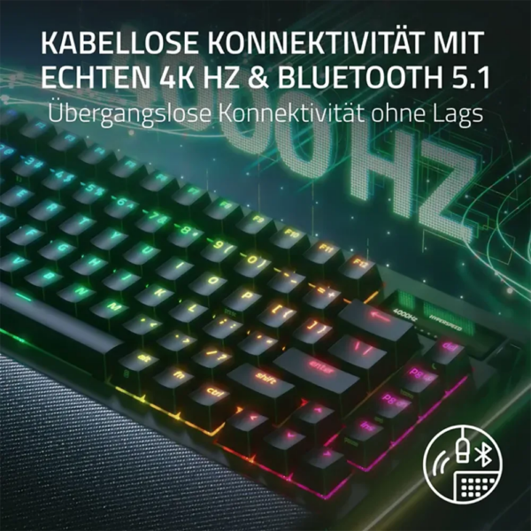Zweites Bild vonRazer BlackWidow V4 Pro 75% Gaming Tastatur – Hot-Swap, OLED, 4K Hz, Wireless, Orange Switches